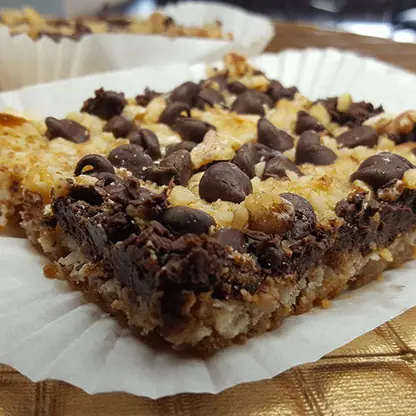A chocolate chip walnut bar