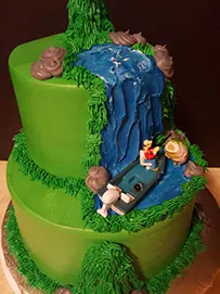 Green tiers with a waterfall